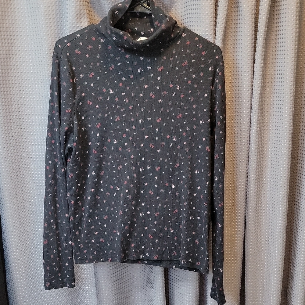Levi's Floral Mock Neck Turtle Neck Rib Knit Top Size XXL